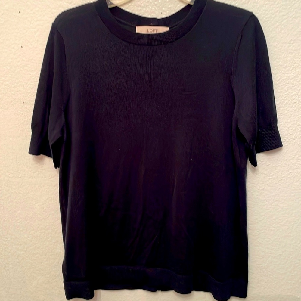 Navy short sleeve sweater by Loft. Buttery soft